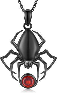 wholesale 925 Sterling Silver Black Spider Pendant with Red Crystal - Gothic Halloween Jewelry for Women-Spider