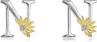 wholesale Sterling Silver Sunflower Initial Alphabet Letter Script Name Stud Earrings for Women-Initial N