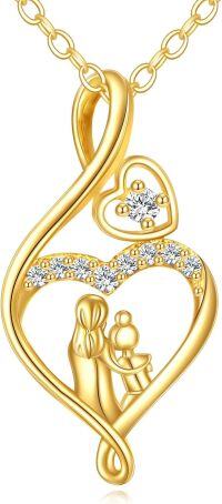 wholesale 14K Gold Mother Daughter Necklace with Heart Pendant - Sensitive Skin Friendly, 16+2 Chain, 0.7x0.36 Inch - Meaningful Gift for Birthday Anniversary-Mother Daughter Infinity