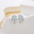 wholesale 925 Sterling Silver Opal Horse Head Stud Earrings with White Stone Accents-0-4