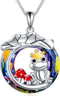 wholesale 925 Sterling Silver Metal Crystal Frog Pendant Necklace with Mushroom and Crown Design-Frog A