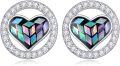 wholesale 925 Sterling Silver Abalone Shell Cube Heart Stud Earrings with Cubic Zirconia Halo-0-0