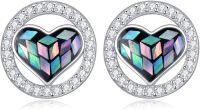 wholesale 925 Sterling Silver Abalone Shell Cube Heart Stud Earrings with Cubic Zirconia Halo-01-Heart Abalone Shell\/Circle Stud