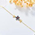wholesale 14K Gold Iridescent Purple & Blue Enamel Flower and Leaves Charm Bracelet for Women - Adjustable Length (7-8 inches) Perfect Xmas Gift for Her-0-2