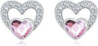 wholesale 925 Sterling Silver CZ Heart Stud Earrings Birthstone Jewelry Gifts-October
