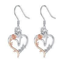 TOUPOP Sterling Silver Rose Heart Butterfly Initial V Letter Drop Dangle Earrings-undefined