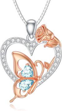 wholesale  Sterling Silver Zircon Butterfly Heart Necklace for Women Birthday Gift -March