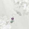 wholesale 925 Sterling Silver Purple Poppy Flower Drop Dangle Earrings with Green Leaves and CZ Stones for Women Girls -0-4