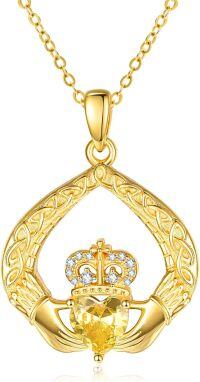 wholesale 925 Sterling Silver Claddagh Birthstone Pendant Necklaces for Women-11 Nov - Citrine