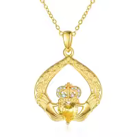 wholesale 925 Sterling Silver Claddagh Birthstone Pendant Necklaces for Women-11 Nov - Citrine