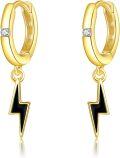 wholesale 14K Gold Lightning Bolt Dangle Hoop Earrings for Women-0-0