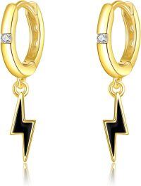 wholesale 14K Gold Lightning Bolt Dangle Hoop Earrings for Women-Lightning Bolt
