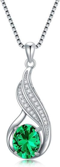 wholesale Sterling Silver Gemstone Birthstone Infinity Pendant Necklace-emerald zirconia