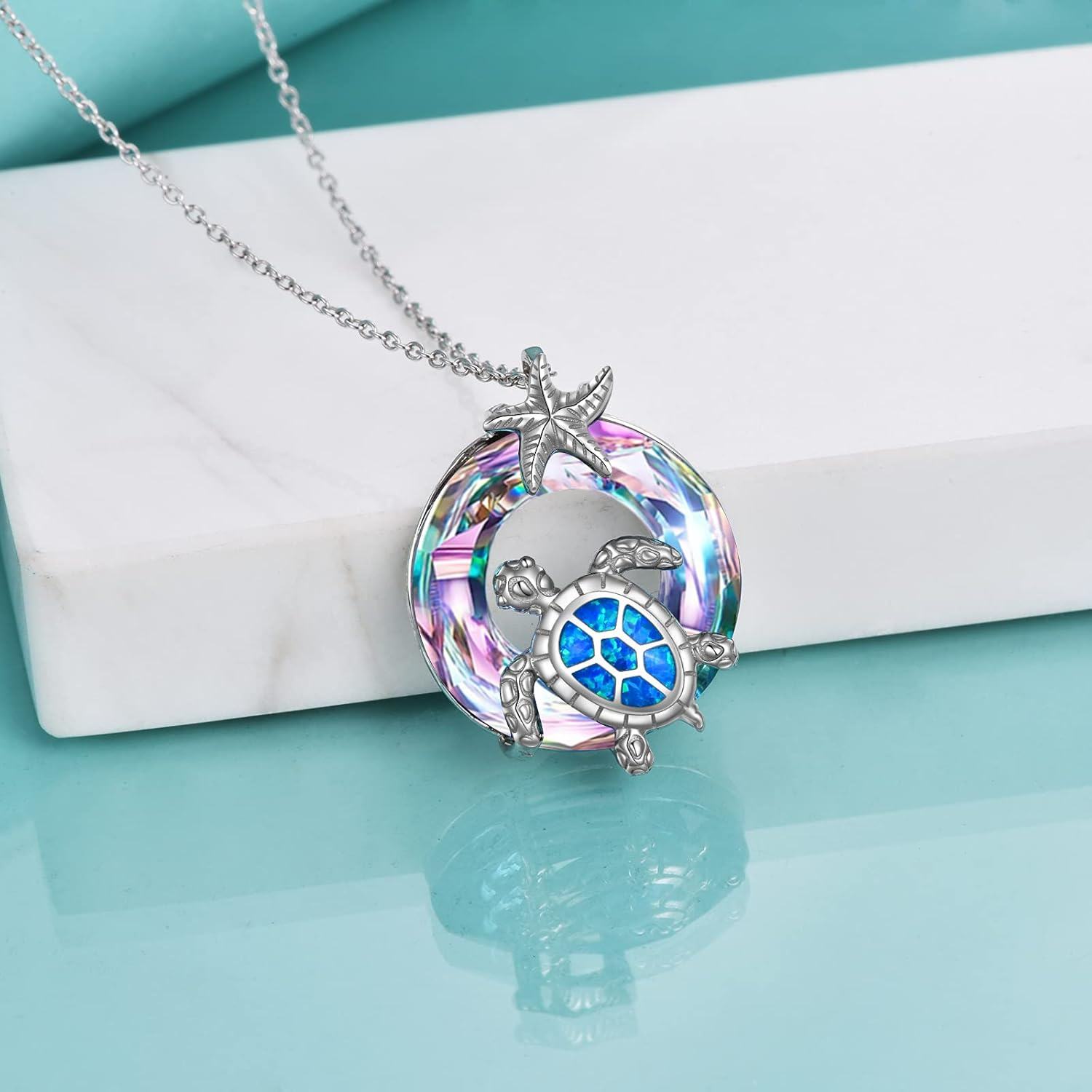 Sterling Silver Crystal Turtle Necklace for Women-0-5