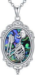 wholesale 925 Sterling Silver Gothic Skull with Abalone Shell and Witch's Heart Pendant on Black Cat Chain Necklaces for Women-0-0