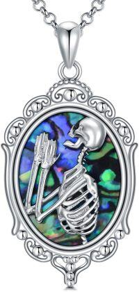 wholesale 925 Sterling Silver Gothic Skull with Abalone Shell and Witch's Heart Pendant on Black Cat Chain Necklaces for Women-B-Abalone 1