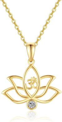 wholesale 14K Gold Lotus OM Yoga Pendant Necklace for Women Girls-Lotus A
