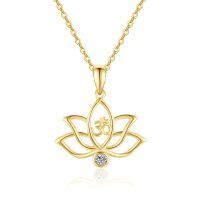 wholesale 14k Gold Lotus Pendant With Lab Diamond And Om Symbol Necklace-Lotus A