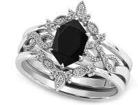wholesale 925 Sterling Silver Black Octagonal Stone Rings Wholesale With Floral Detail-Hexagon Shaped