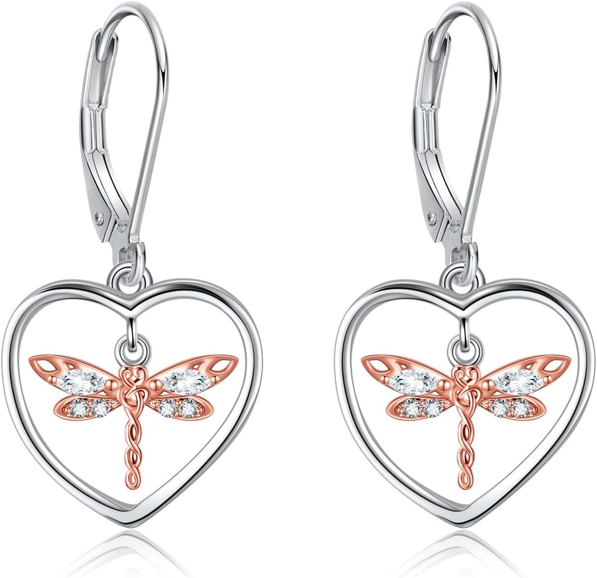 Sterling Silver Owl Dragonfly Butterfly Black Cat Hummingbird Dangle Earrings-Dragonfly-1 Earrings