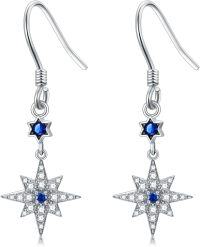 wholesale 925 Sterling Silver Blue Pink Sapphire Star Heart Dangle Earrings for Women-Star-Blue