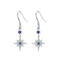 wholesale 925 Sterling Silver Star Earrings Wholesale With Blue Crystals Elegant And Delicate Design-Star-Blue