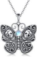 wholesale 925 Sterling Silver Skull & Moonstone Butterfly Pendant Necklace for Women-0-0