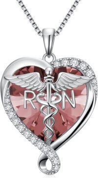 wholesale Sterling Silver & Alexandrite Birthstone Nurse Caduceus Necklace for Women, Medical Jewelry Gift-N06-Jun