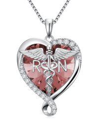 wholesale Sterling Silver & Alexandrite Birthstone Nurse Caduceus Necklace for Women, Medical Jewelry Gift-N06-Jun