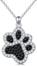 wholesale 925 Sterling Silver Black and White CZ Dog Paw Print Pendant Necklace for Veterinary Gifts Vet School Graduation Jewelry for Her-0-0