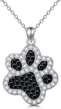 wholesale 925 Sterling Silver Black and White CZ Dog Paw Print Pendant Necklace for Veterinary Gifts Vet School Graduation Jewelry for Her-Paw Print