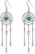 wholesale 925 Sterling Silver Emerald Green Heart & Trinity Knot Drop Earrings Celtic Jewelry for Women-0-0