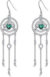 wholesale 925 Sterling Silver Emerald Green Heart & Trinity Knot Drop Earrings Celtic Jewelry for Women-Emerald