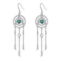 wholesale 925 Sterling Silver Emerald Green Heart & Trinity Knot Drop Earrings Celtic Jewelry for Women-Emerald