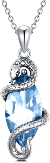 wholesale Sterling Silver Birthstone Vintage Snake Pendant Necklace 12 Months Jewelry Gifts for Women-Auqa Blue