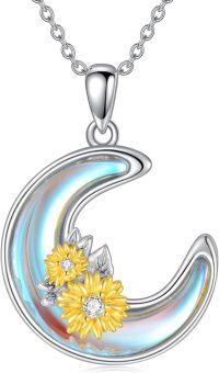 wholesale 925 Sterling Silver Sunflower & Moon Pendant Necklaces for Women-01-Sunflower-Moonstone