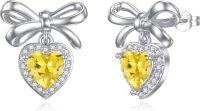 wholesale 925 Sterling Silver Heart Birthstone Stud Earrings Women s Birthday Jewelry Christmas Gifts-11-Nov-Citrine