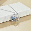 wholesale 925 Sterling Silver Blue Butterfly Crystal Heart Pendant Necklace for Sister Gifts-0-4