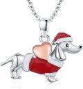 wholesale 925 Sterling Silver Christmas Santa Claus Dachshund Dog Heart Pendant Necklace-0-0