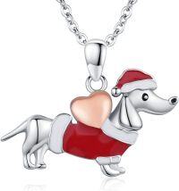 wholesale 925 Sterling Silver Christmas Santa Claus Dachshund Dog Heart Pendant Necklace-Dachshund-Christmas
