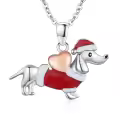 wholesale 925 Sterling Silver Christmas Santa Claus Dachshund Dog Heart Pendant Necklace-0-0