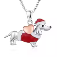 wholesale 925 Sterling Silver Christmas Santa Claus Dachshund Dog Heart Pendant Necklace-Dachshund-Christmas