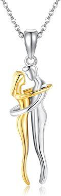 wholesale 925 Sterling Silver Hugging Couple Pendant Necklace - Valentine's Anniversary s for Women Wife Lover Him and Her-0-0