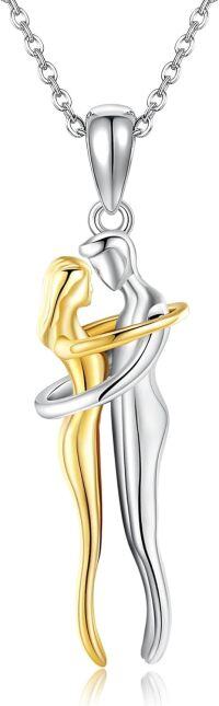 wholesale 925 Sterling Silver Hugging Couple Pendant Necklace - Valentine's Anniversary s for Women Wife Lover Him and Her-Hug-Gold