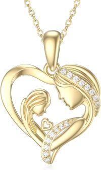 wholesale 14K Gold Mother and Child Heart Pendant Necklace with Cubic Zirconia - Gift for Mom/Wife/Grandma (16+2)-Style 3
