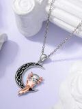wholesale 925 Sterling Silver Cute Moon And Axolotl Pendant Necklace-0-2