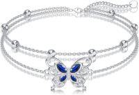 wholesale Sterling Silver Sea Turtle Butterfly Mustard Seed Jewelry for Women-Butterfly C-September-Anklet 9''-11''