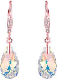 wholesale 925 Sterling Silver Teardrop Purple Blue Aurora Borealis Crystals Leverback Earrings-Rose gold