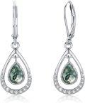 wholesale 925 Sterling Silver Teardrop Green Stone Leverback Earrings-0-0