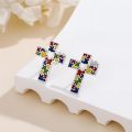 wholesale 925 Sterling Silver Autism Awareness Cross Stud Earrings with Colorful Puzzle Pieces and Heart Design-0-1